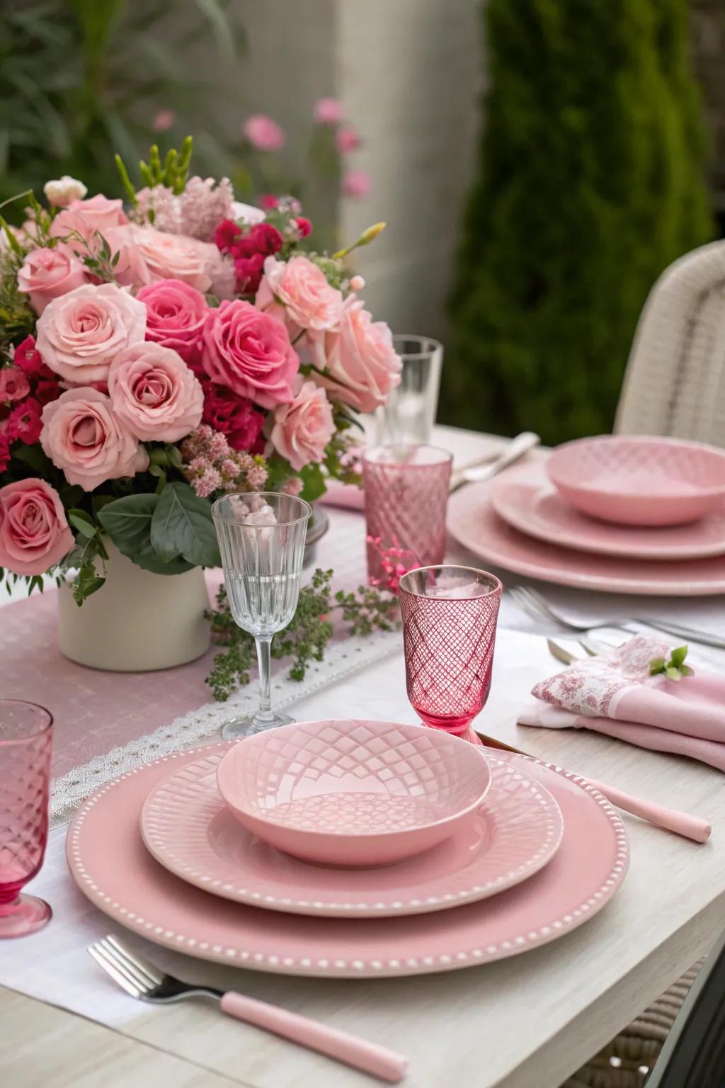 A pink table setting perfect for holiday feasts.