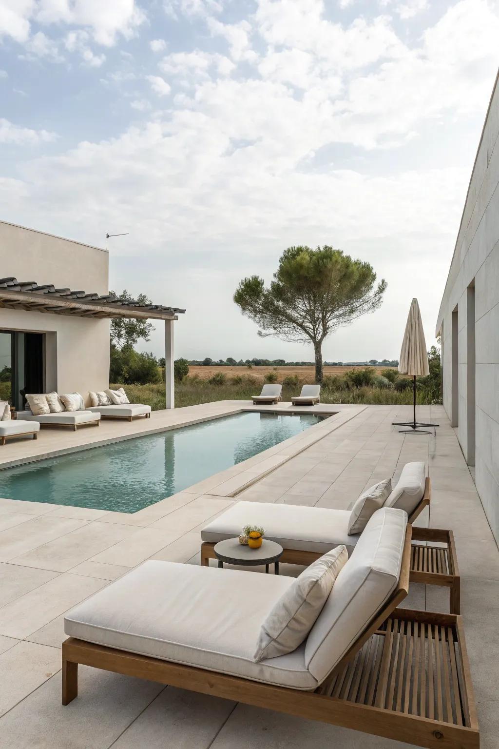 Keep it chic with a simple pool deck design.