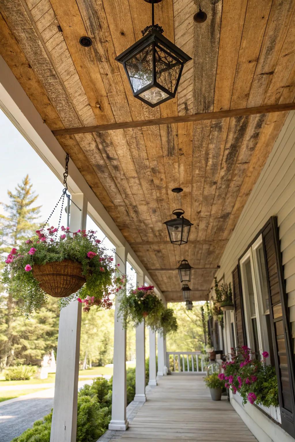 Natural wood planks provide a seamless rustic vibe.