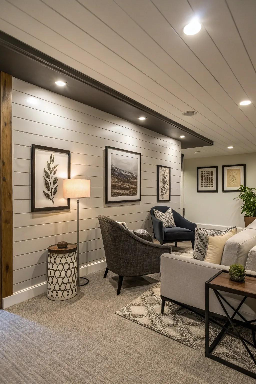 A striking board and batten accent wall that brings in texture.
