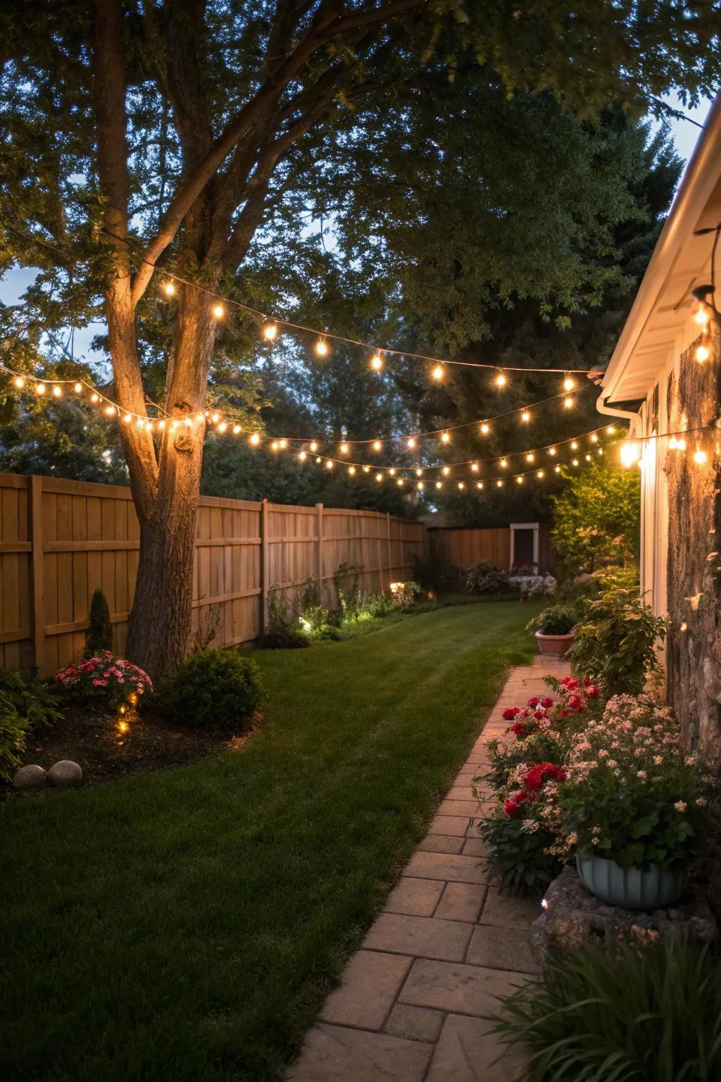 Ambient lighting turns your side yard into a nighttime haven.