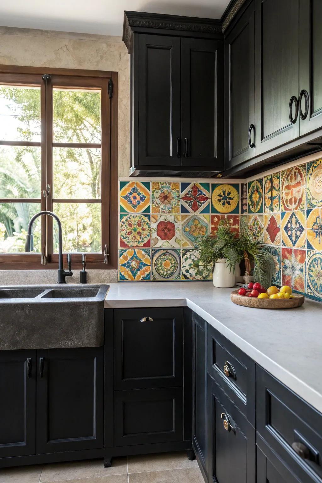 Strong color contrasts add flair to the kitchen.