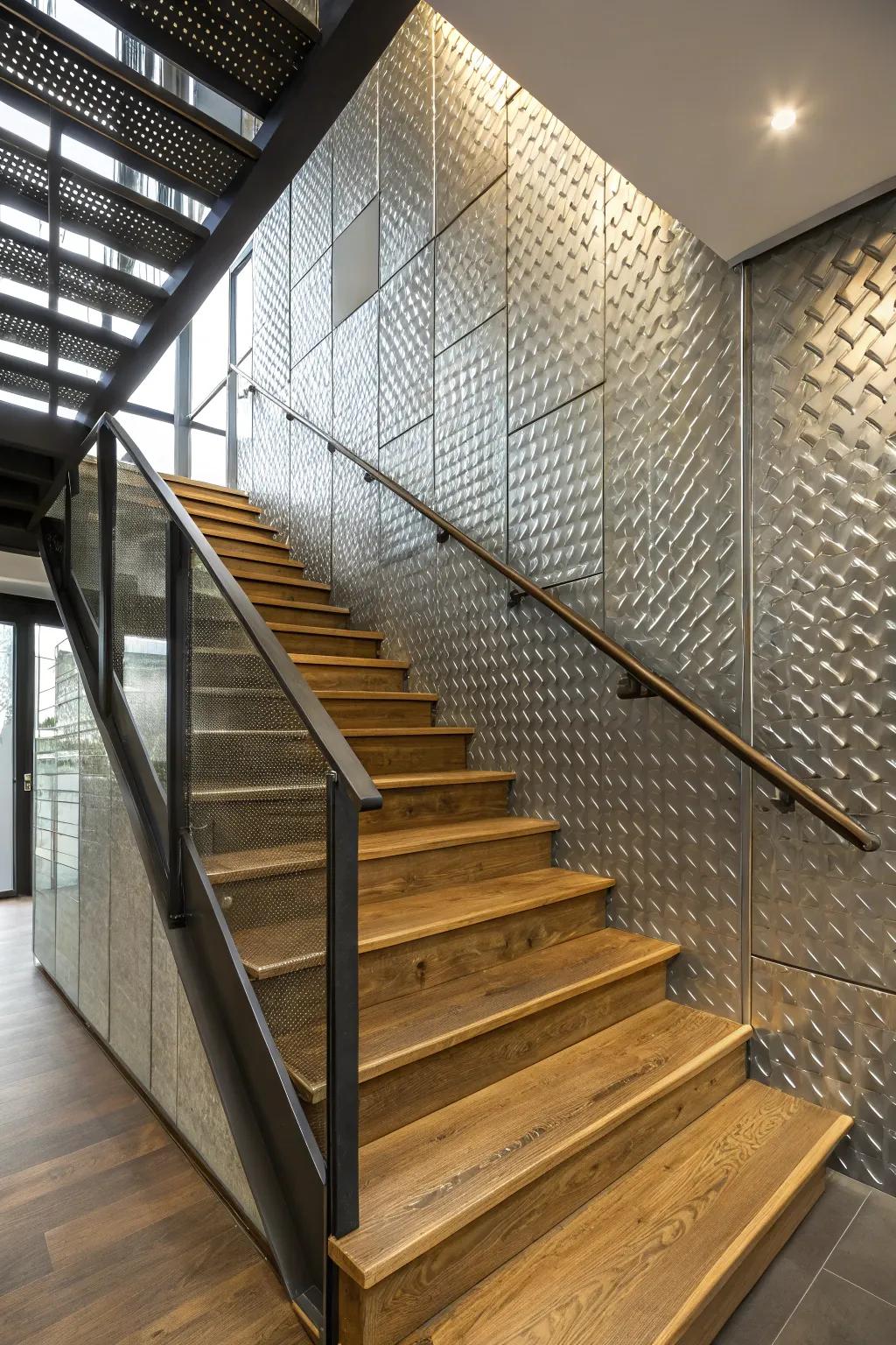 Textured panels bring depth and interest to your staircase wall.