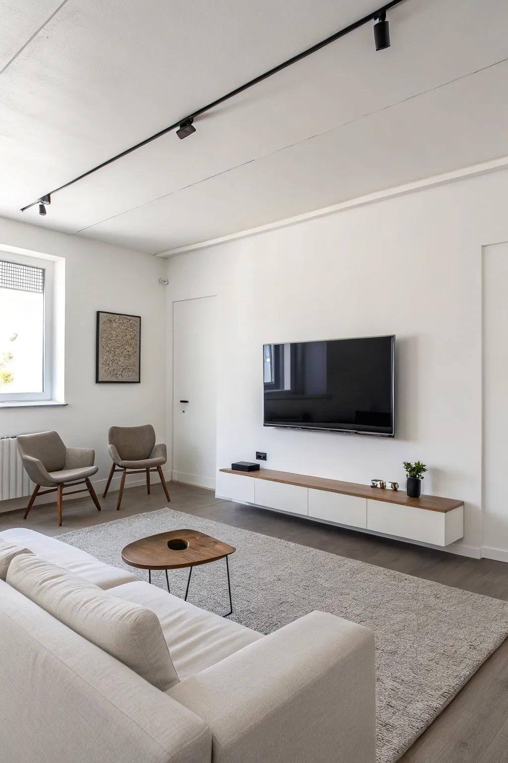 A minimalist TV wall that enhances simplicity and elegance.