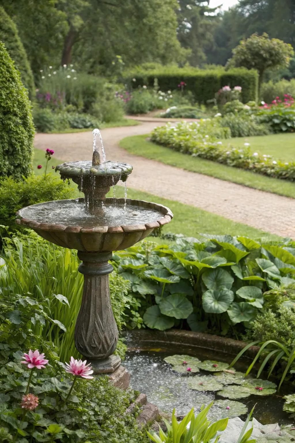 A creative water accent acts as both art and relaxation.
