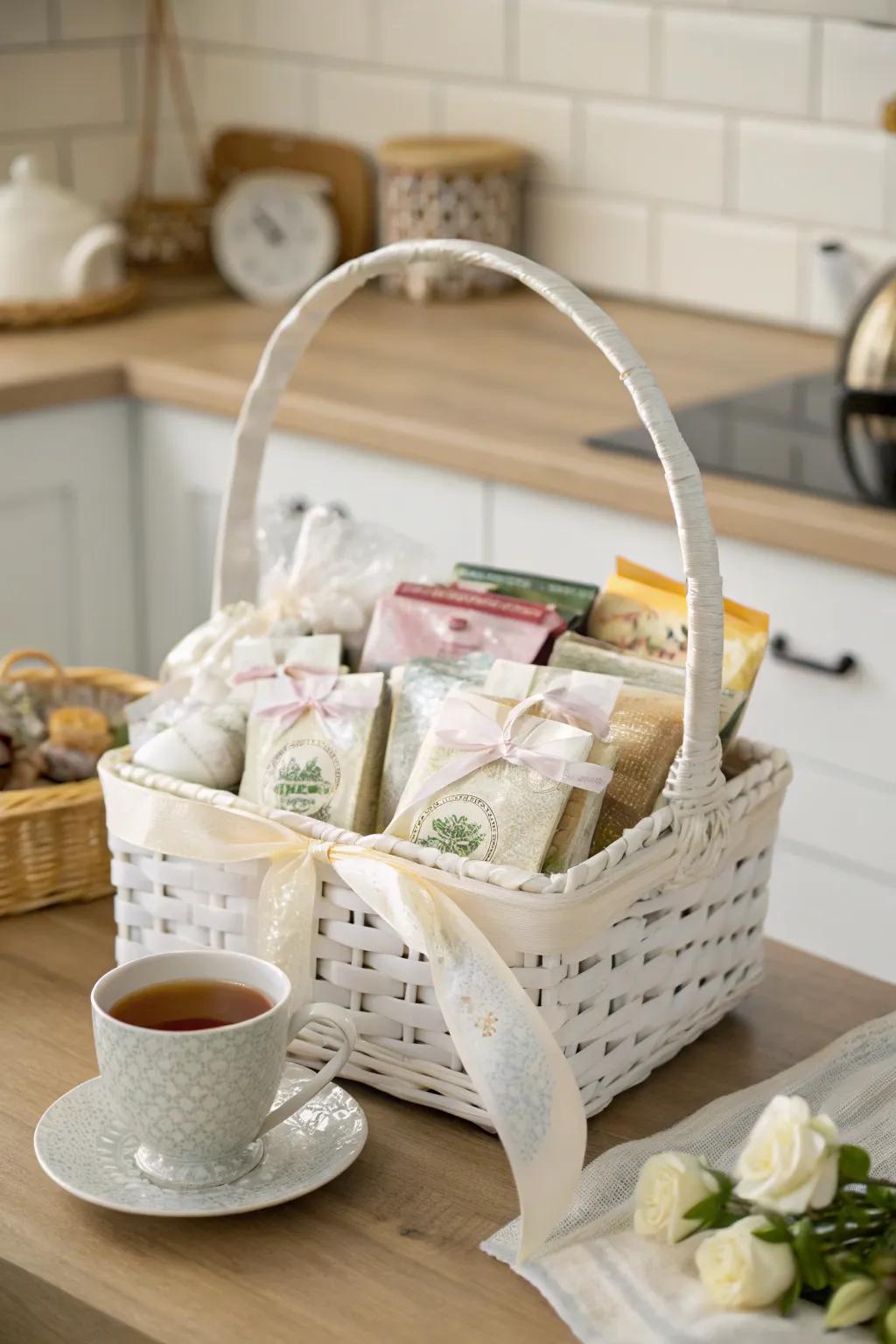 A delightful white tea lover's gift basket for serene moments.