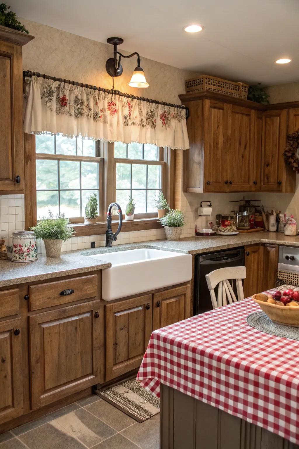 Tie-up valances add charm to your kitchen.