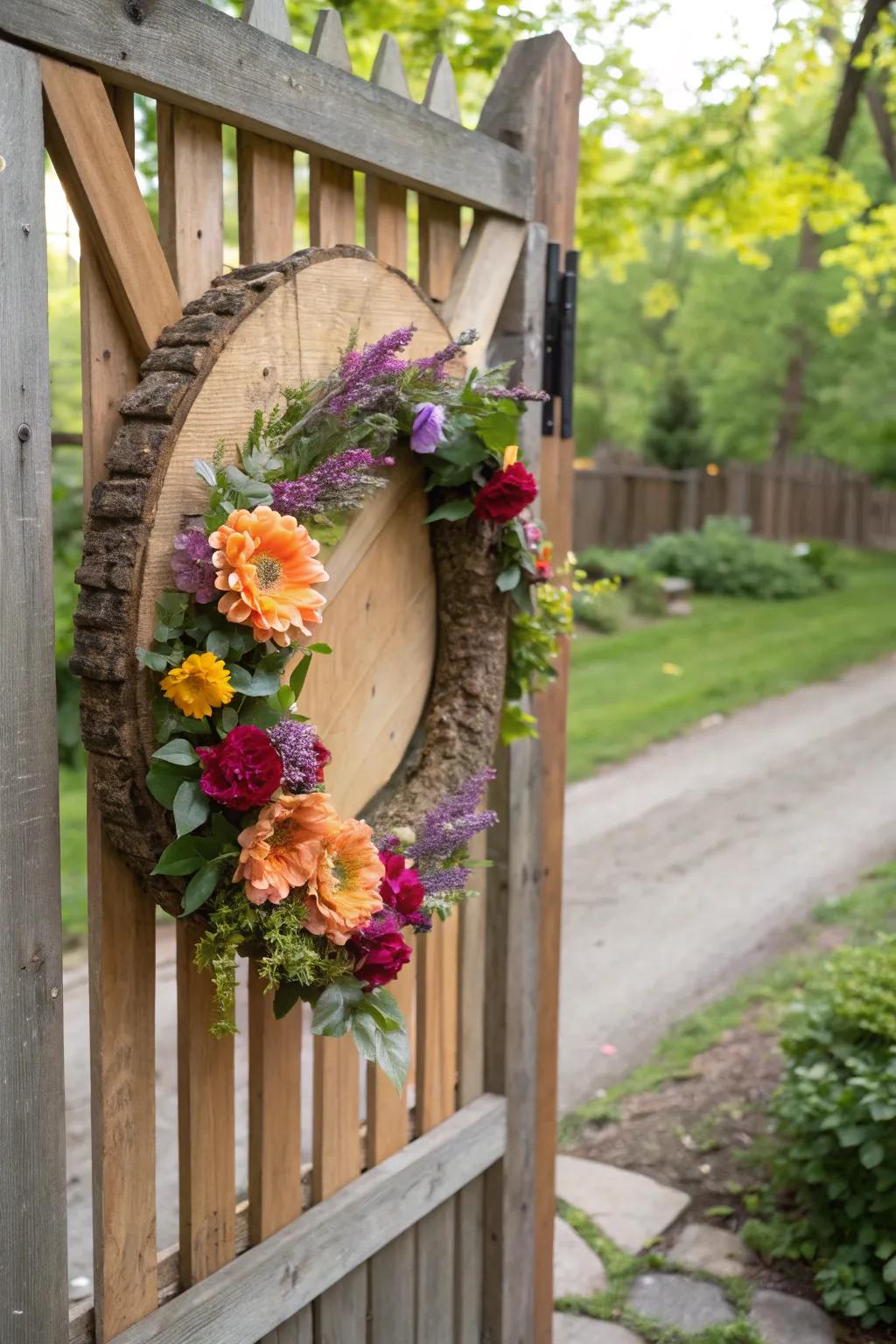 Botanical extravaganza with wooden circles for a lively splash.