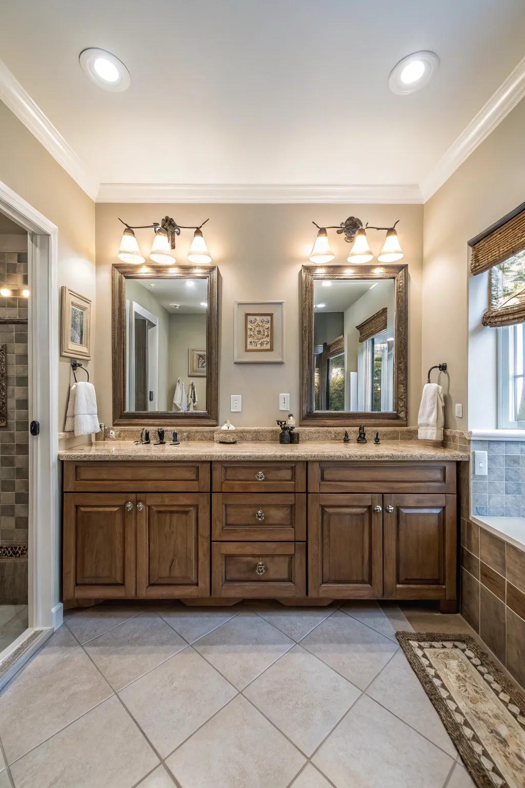 Symmetrical design to give a harmonious and well-balanced bathroom layout.