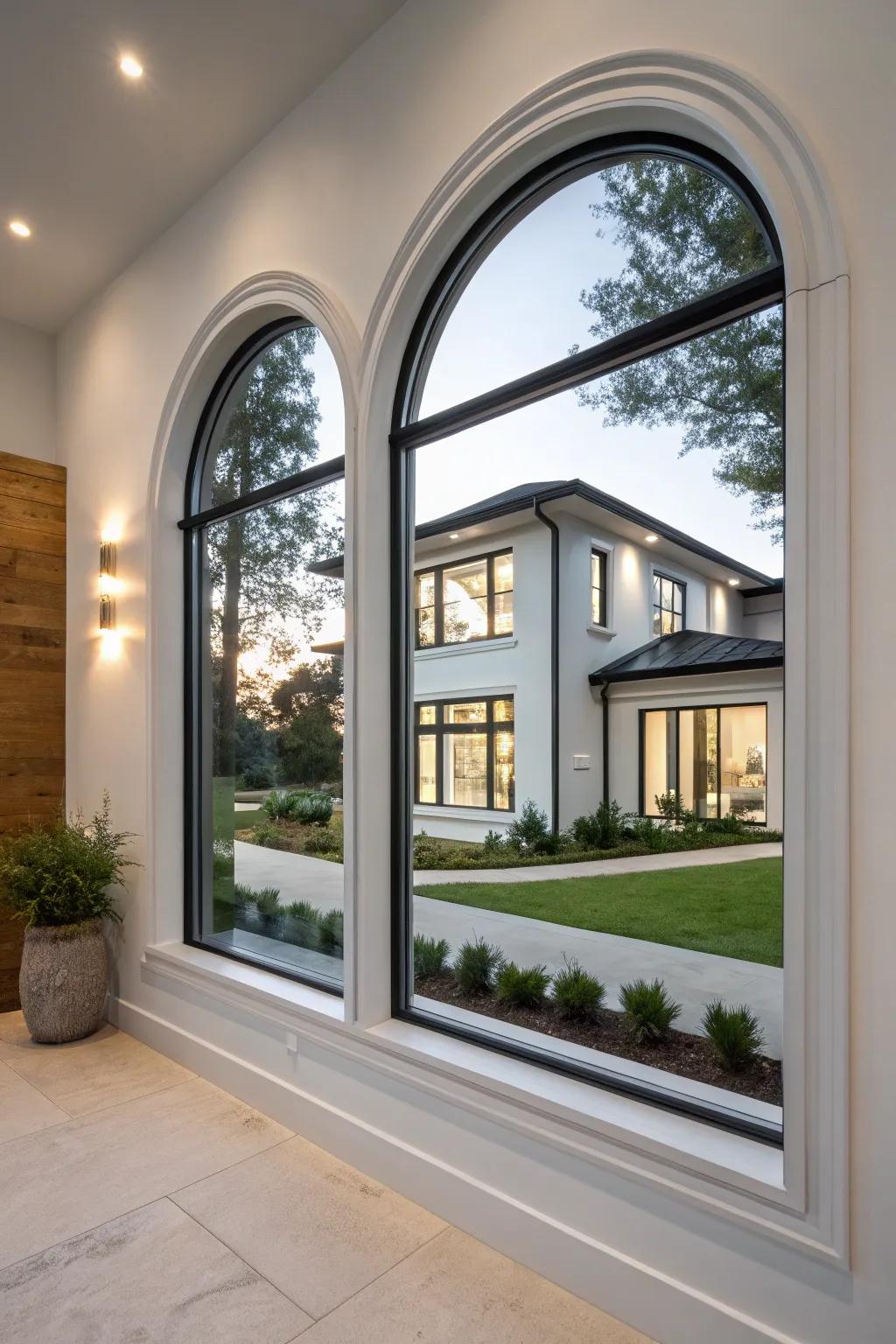 Modern edges give a smooth, updated appearance to classic arch windows.