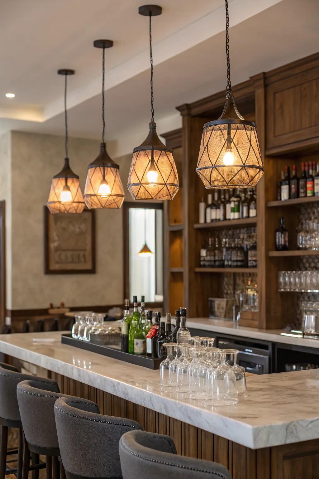 Hanging lights improve the ambiance of your bar.