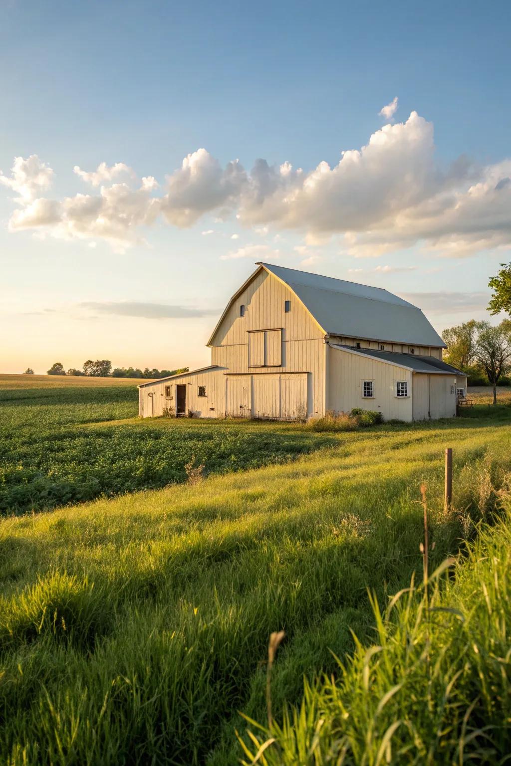 A warm beige barn that exudes an inviting charm.