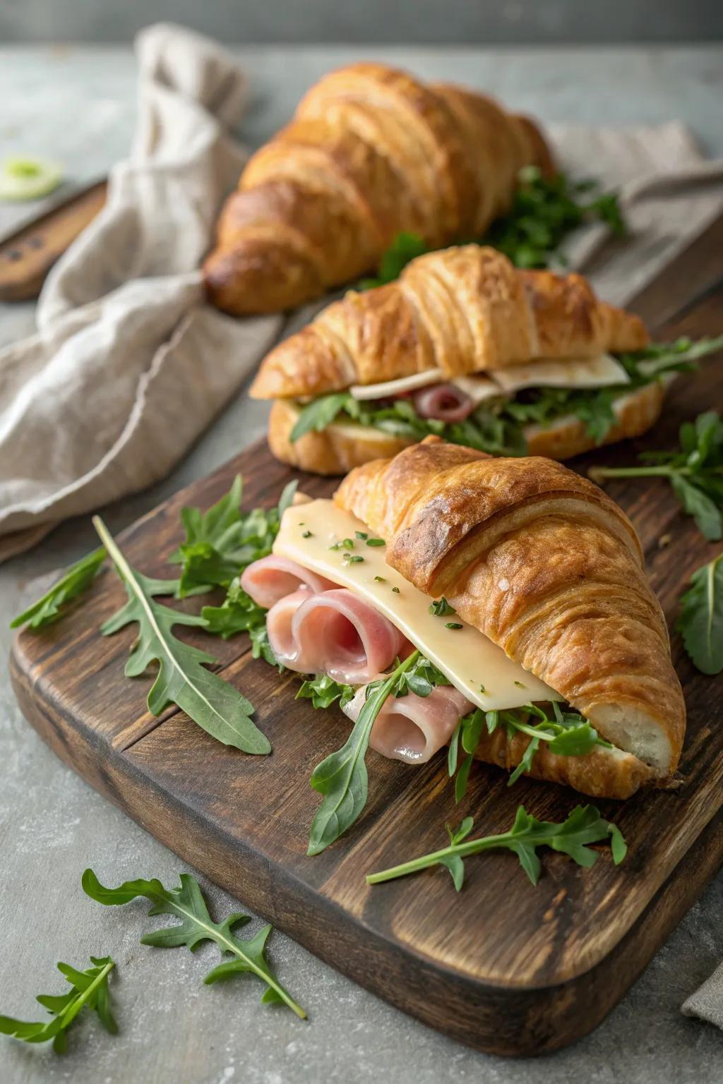 Indulgent crescent sandwiches for a gourmet brunch.