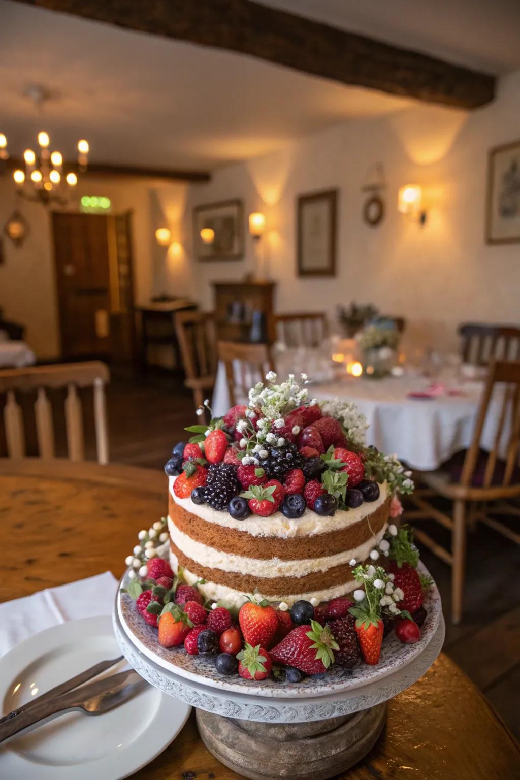 A berry and blossom cake that’s both rustic and elegant.