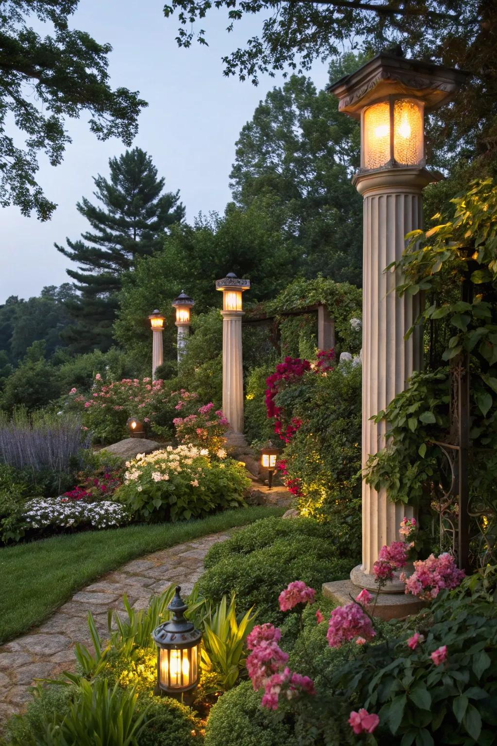 Emphasize your garden's splendor with strategic lighting.