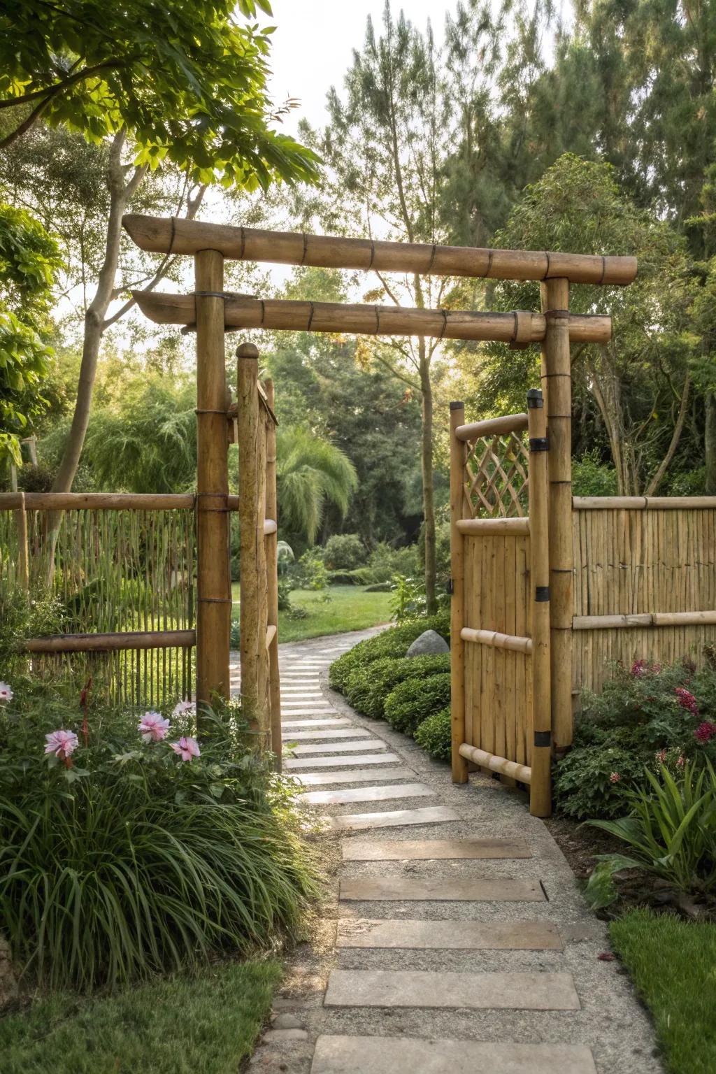 An eco-friendly bamboo gate with an exotic charm.