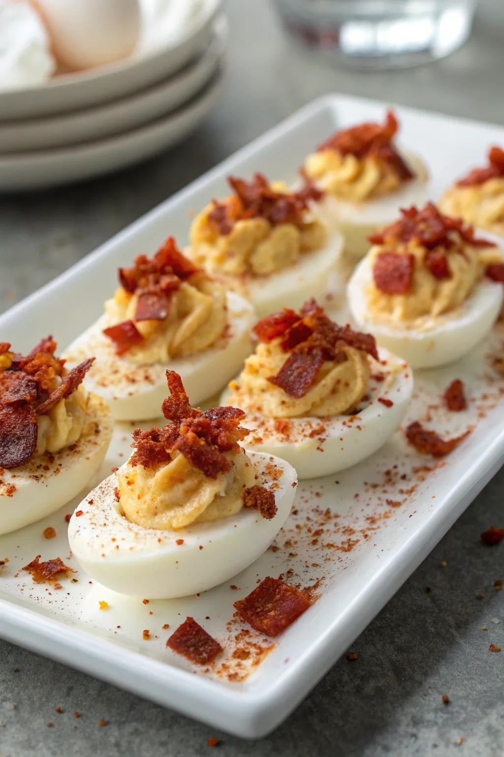 Deviled eggs with a savory twist, perfect for brunch.