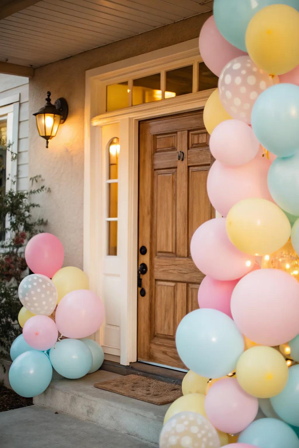 Balloon arrangements add a festive and joyful touch to your wedding entrance.