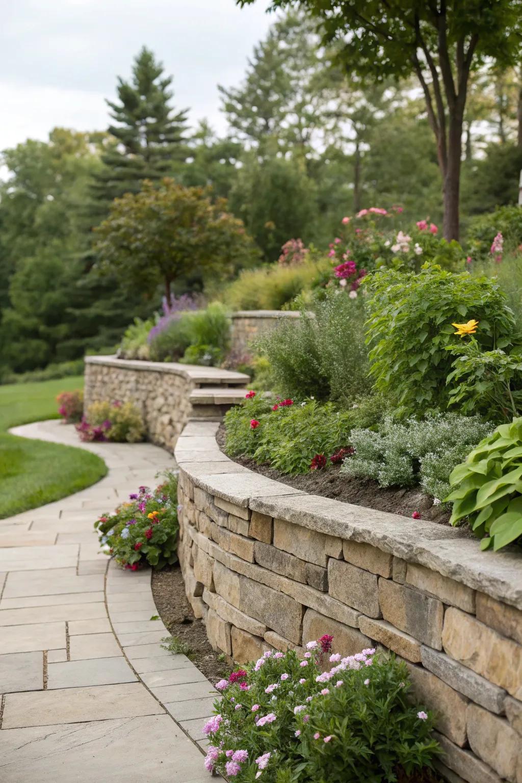 Supportive walls provide function and flair in the garden.