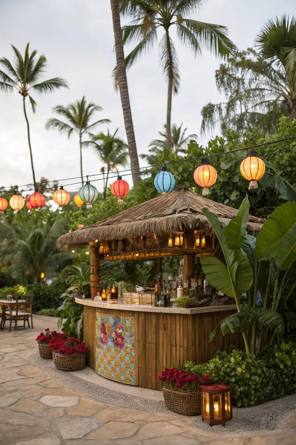 Lush greenery complements the tropical theme.