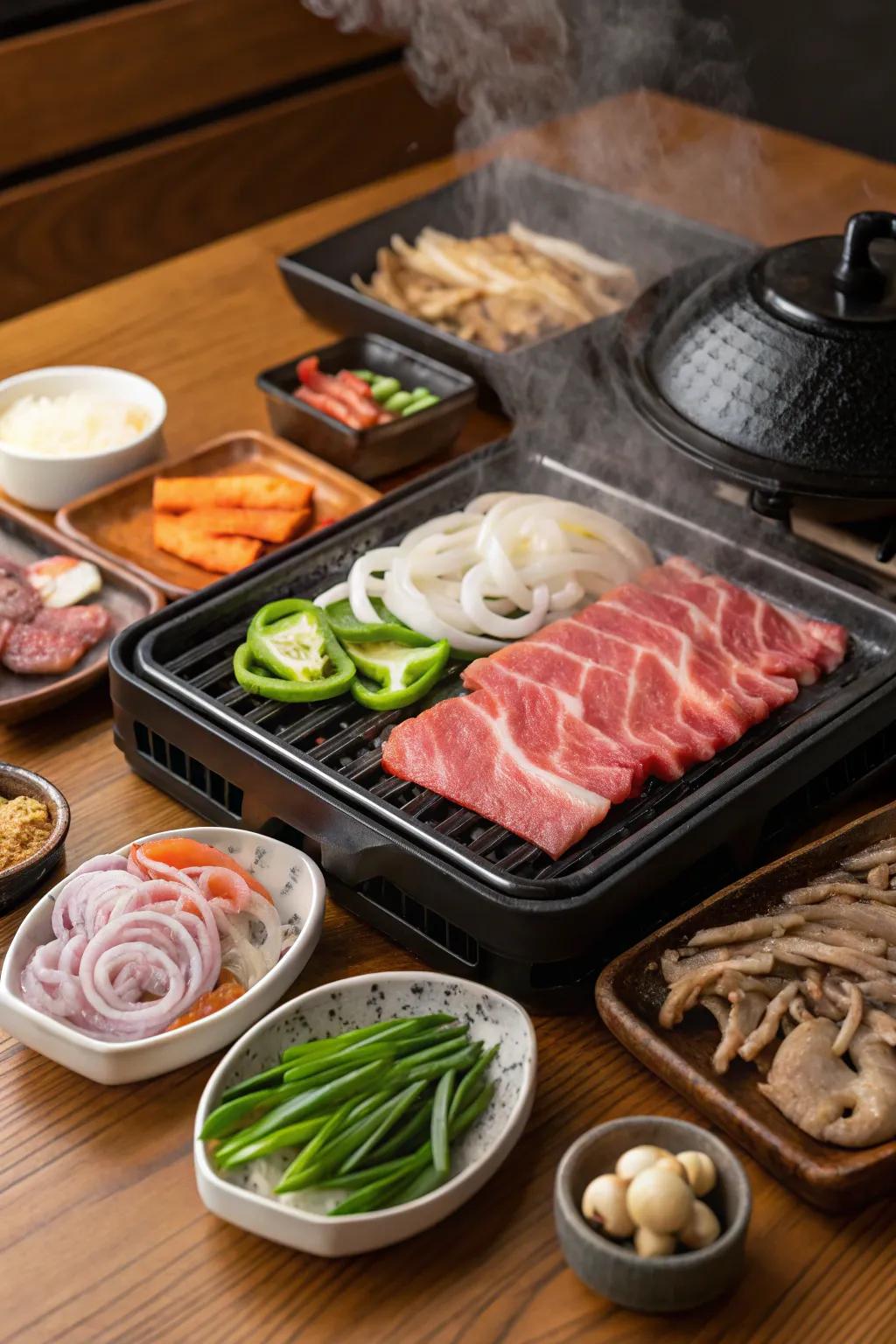 A tabletop Korean BBQ brings interactive grilling fun indoors.