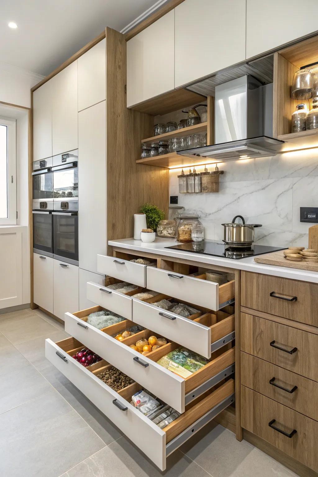 Practical storage solutions help keep your kitchen neat and efficient.