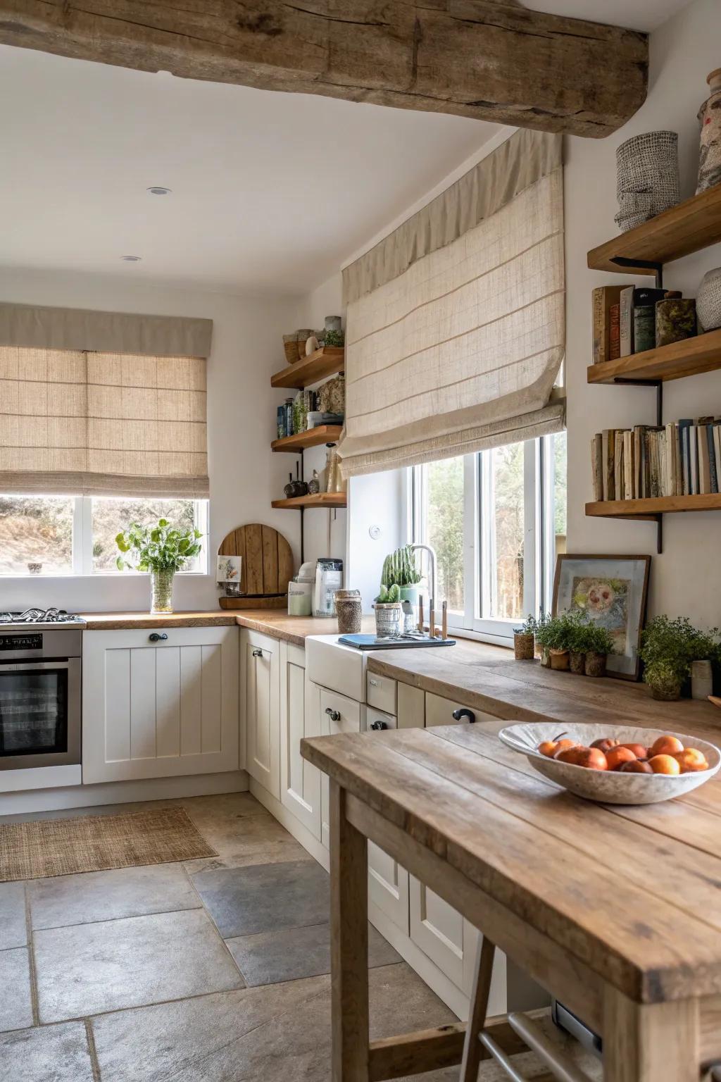 Linen blinds provide warmth and texture.