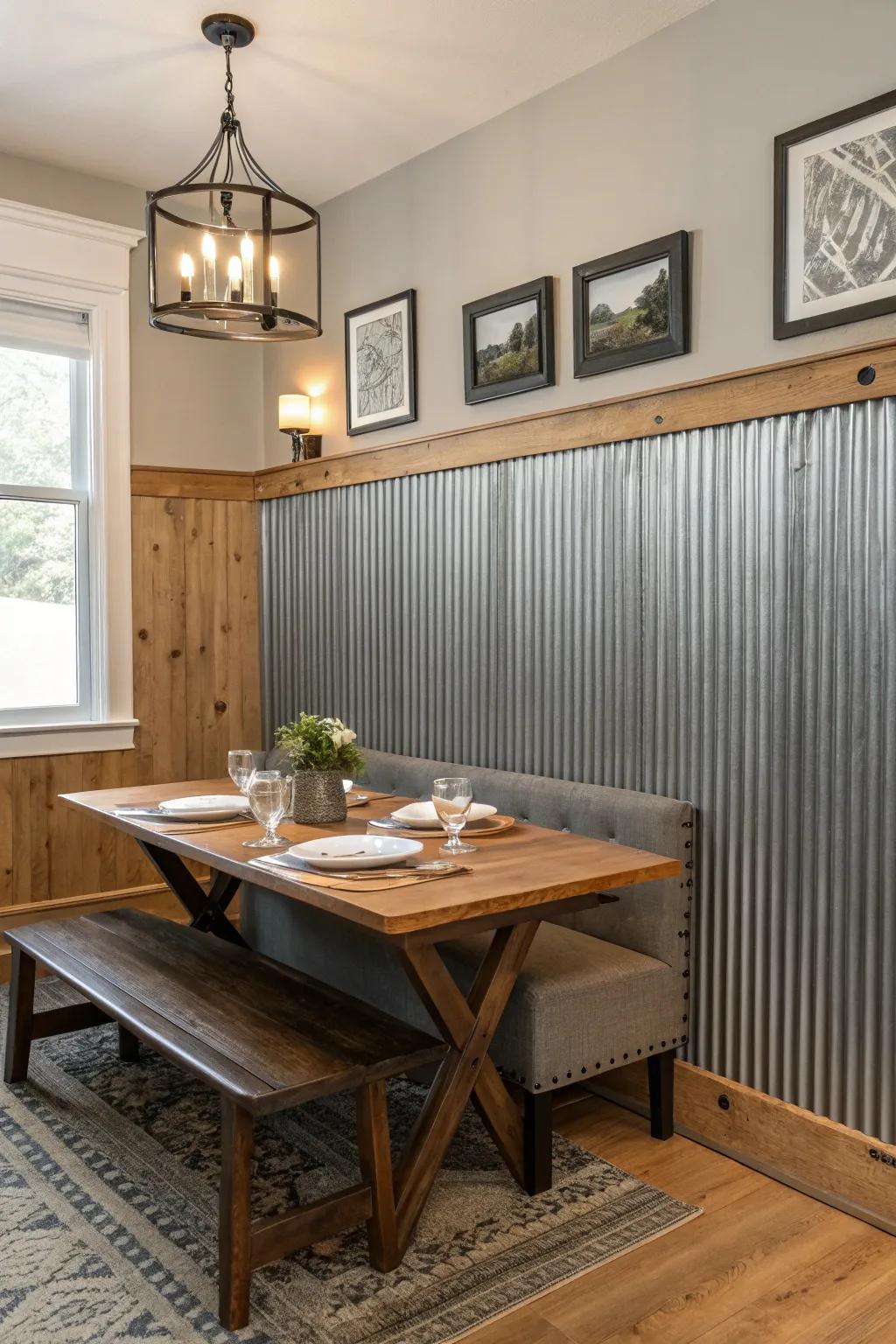 Bring drama and elegance to your dining space with metal wainscoting.