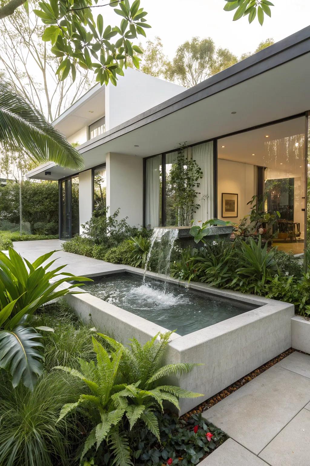 Add a touch of luxury and calm with a modern water feature.