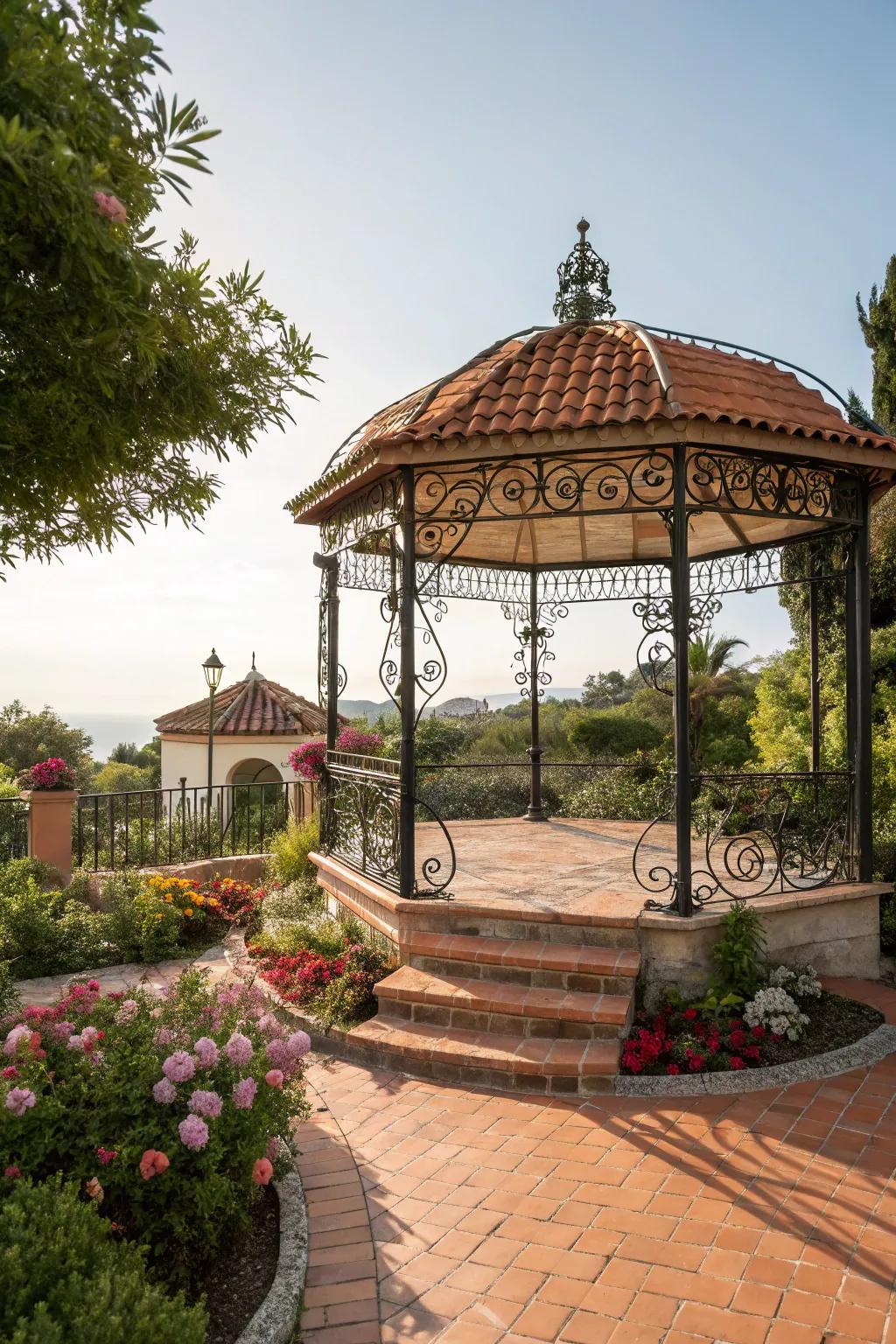 A Mediterranean-style gazebo exuding elegance and warmth.