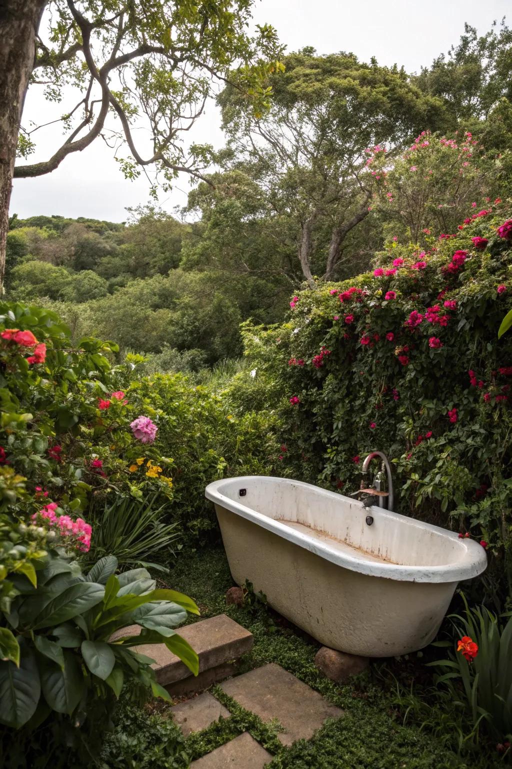 Discover tranquility in a secret garden with a private outdoor tub.