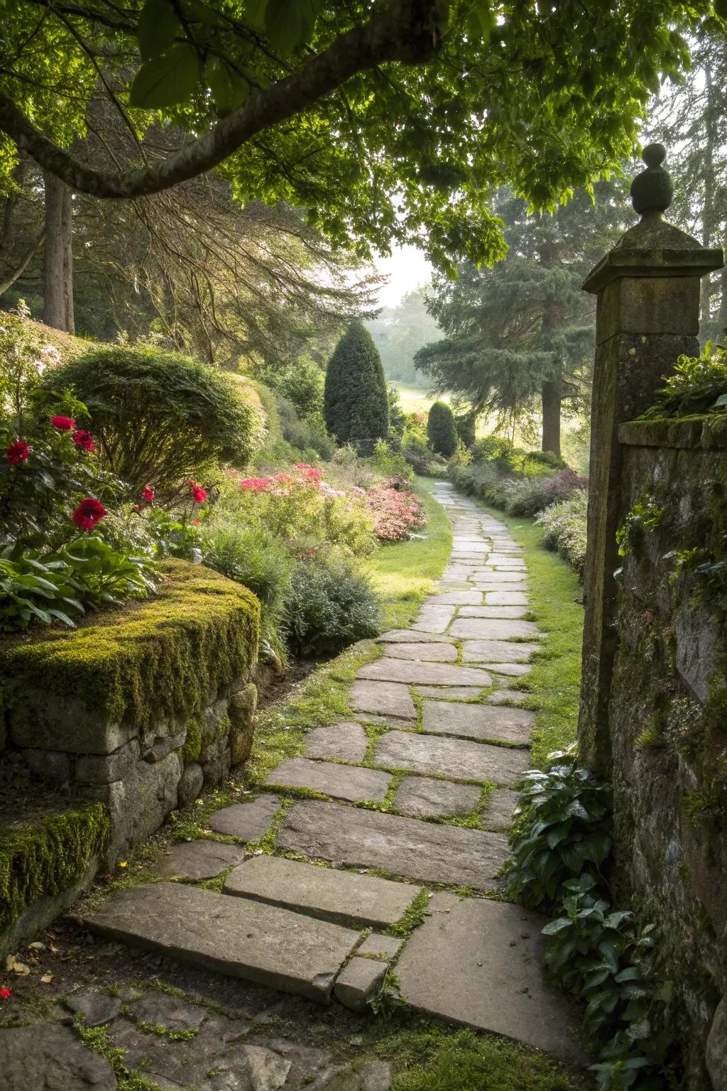 Stone pathways add structure and charm to garden spaces.