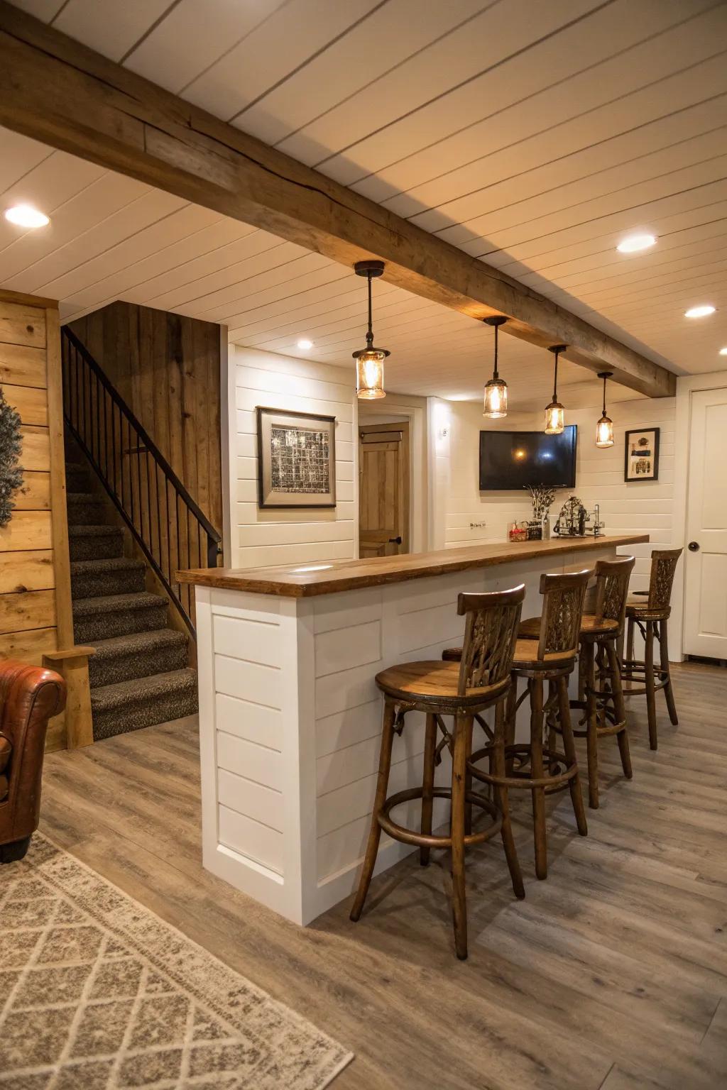 A lovely bar area enhanced with board and batten.