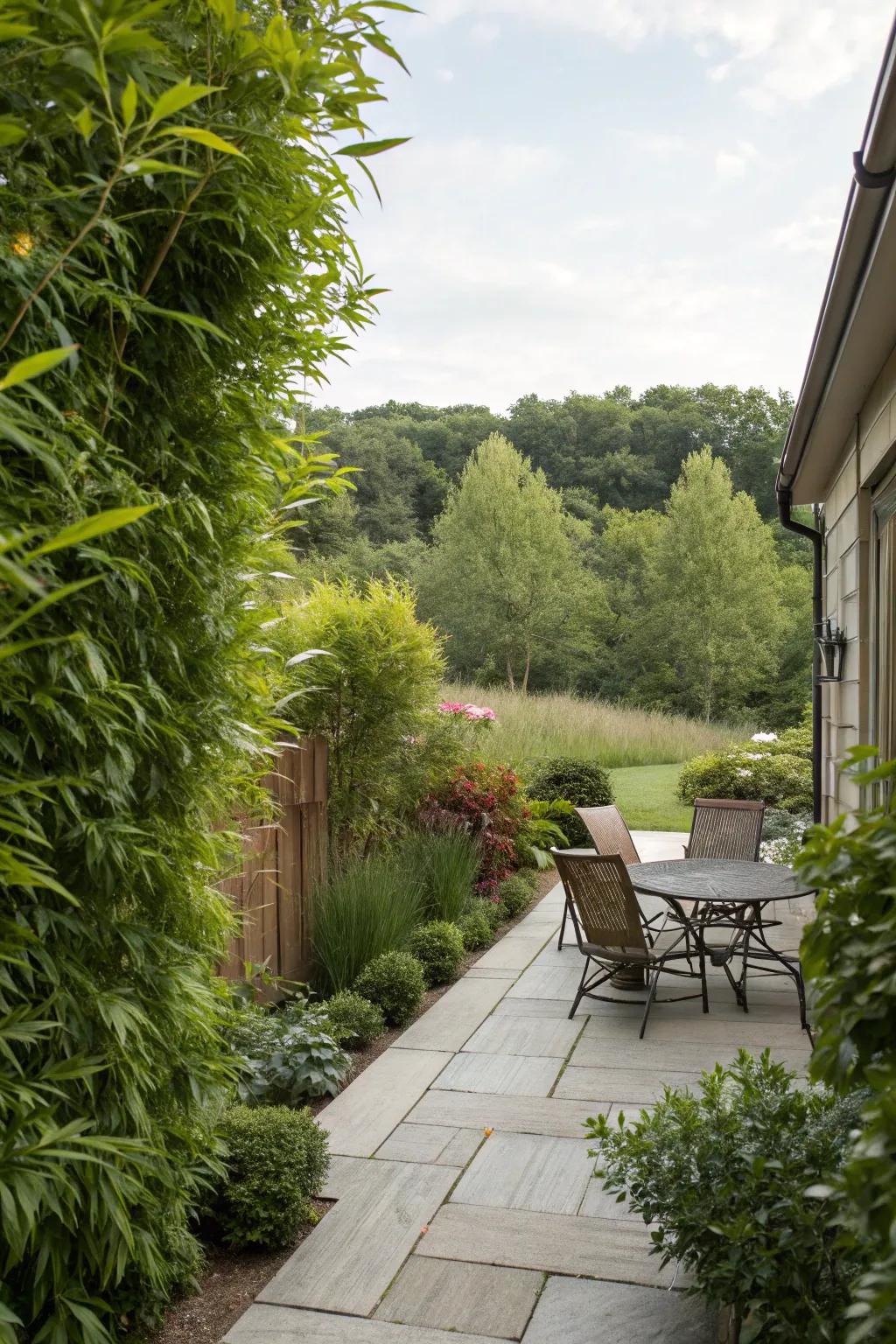 Tall plants offer privacy and a touch of nature.