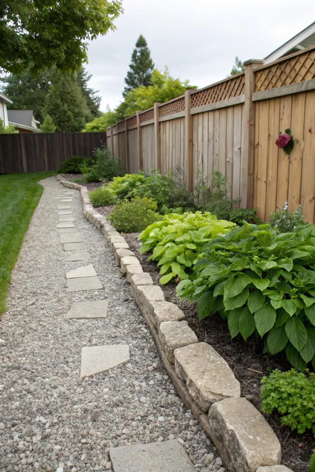 Stone borders add structure and elegance to any side yard.