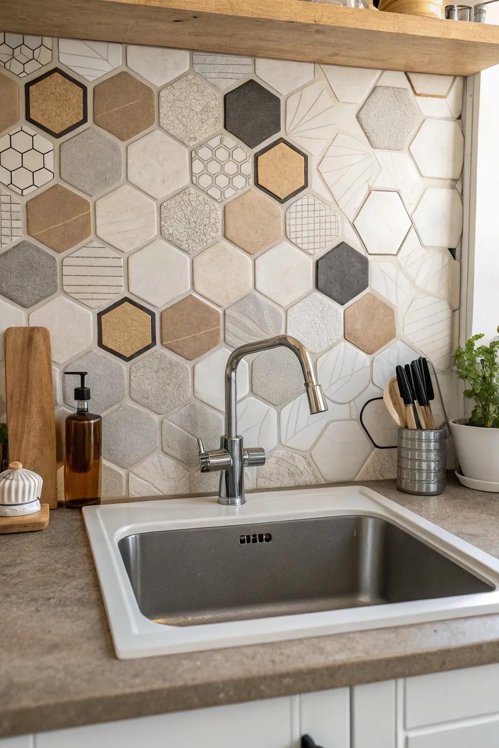 Geometric tiles provide a fun and contemporary backdrop in the kitchen.