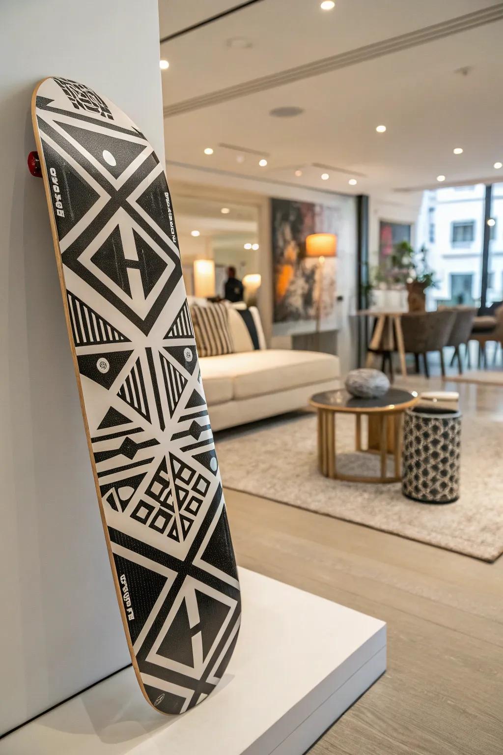 Achieve timeless elegance with monochrome skateboard art.