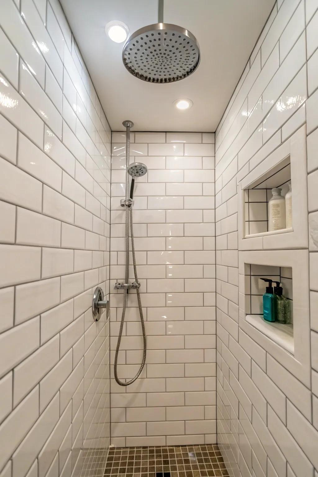 Vertical tile arrangements can make a room appear taller.