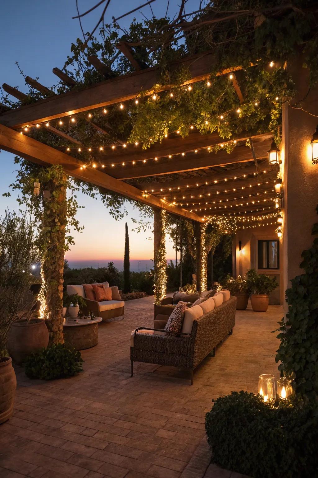 Festoon lights contribute a snug radiance to nighttime get-togethers.