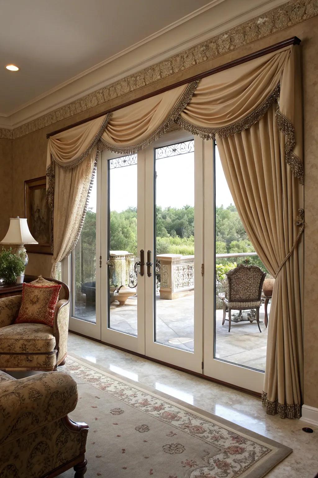 Combine valances with drapery for a sophisticated appearance.