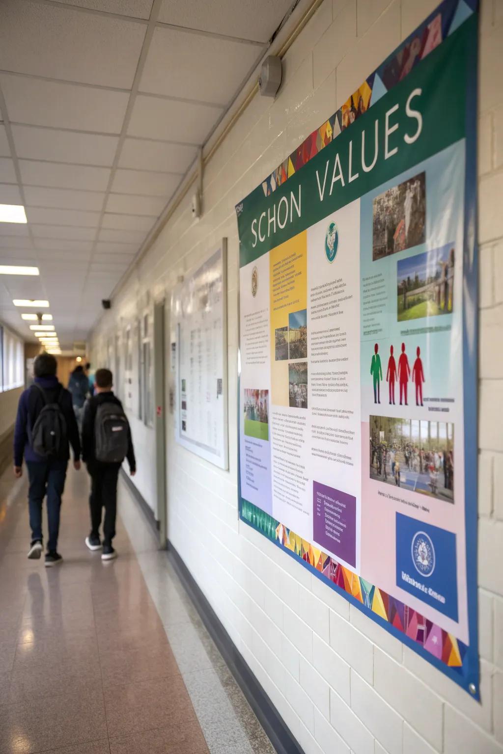 A wall that proudly displays the school's vision and values, promoting a sense of unity.