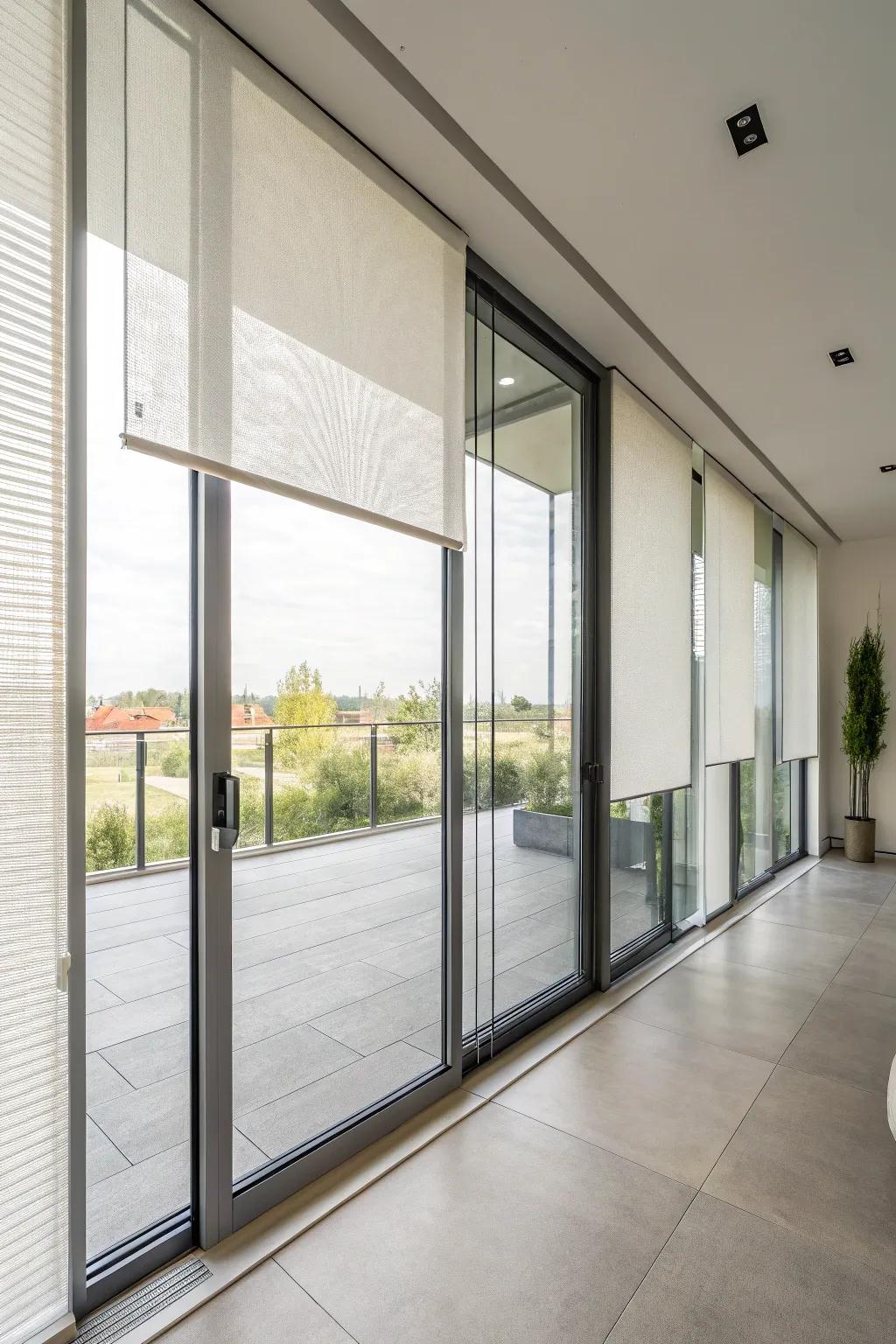 Panel track blinds offering a sleek and modern solution for large sliding doors