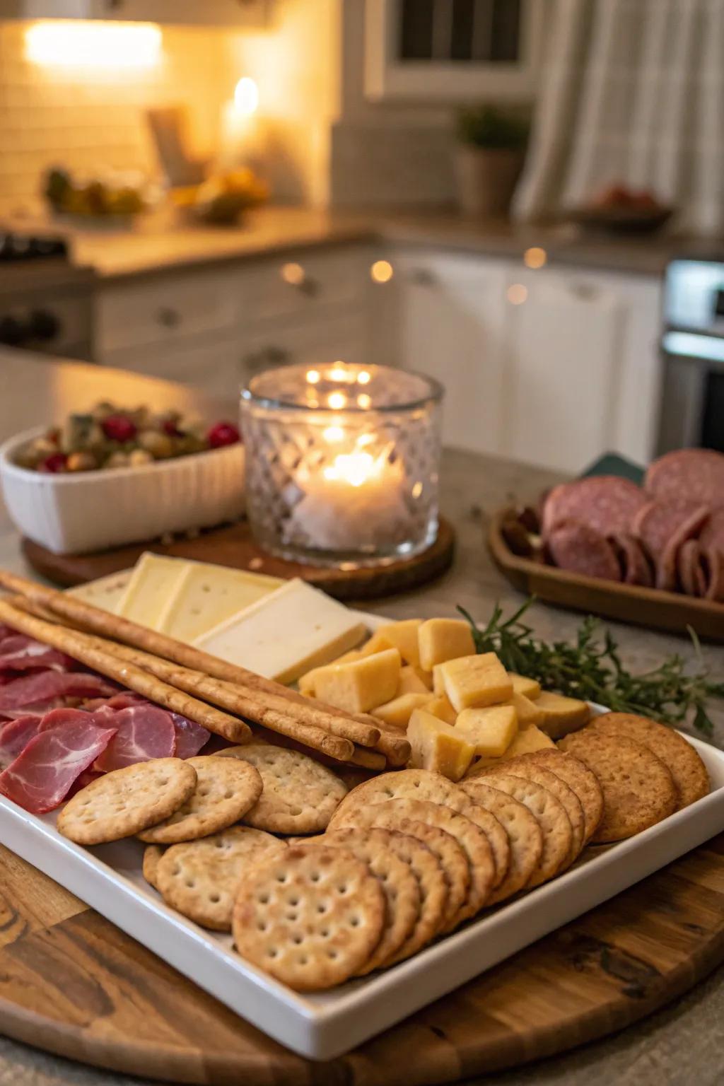 Crackers and breadsticks offer the perfect base for cheese.