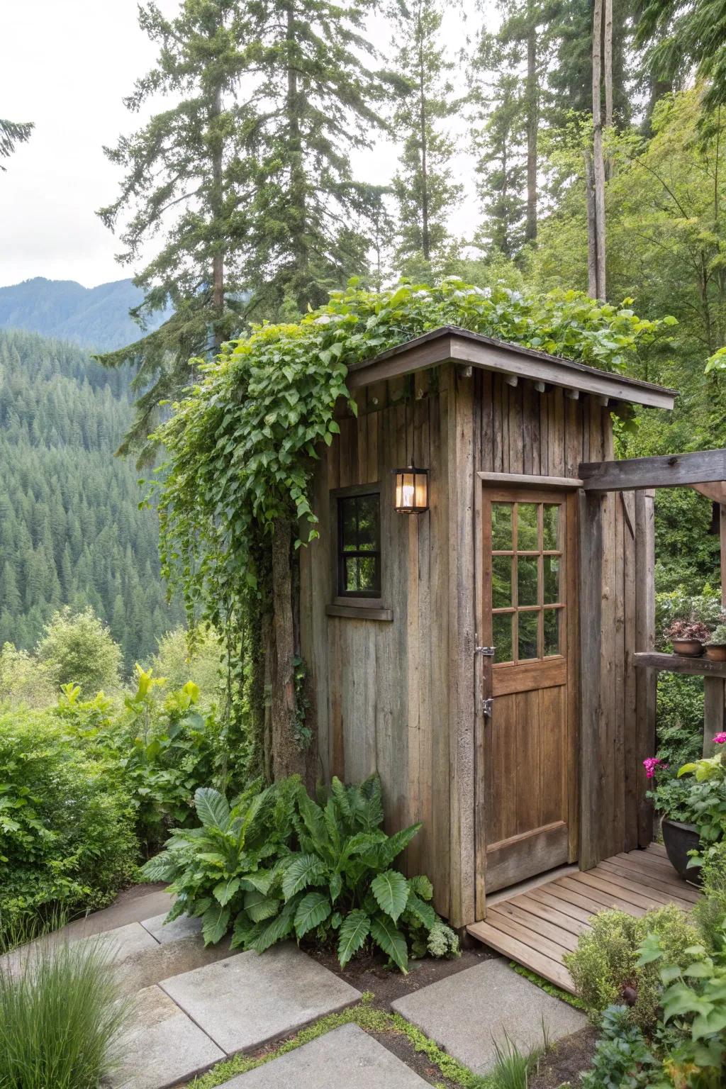 Transform your outdoor area with a wood shower structure.