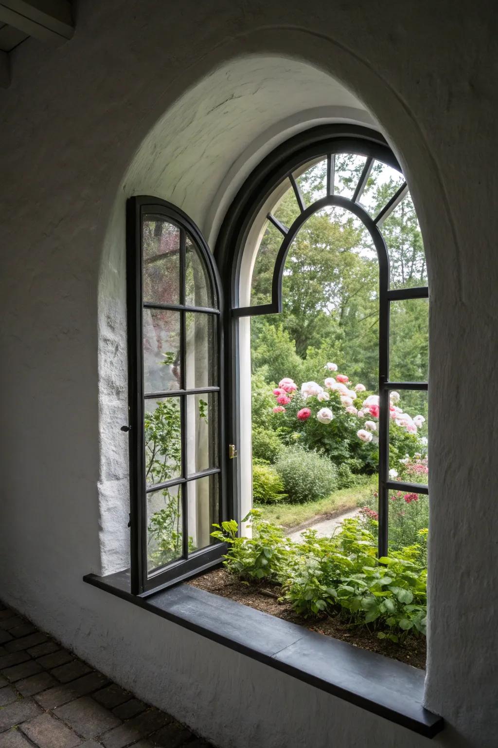 Dark borders provide a stylish and striking contrast to light exteriors.