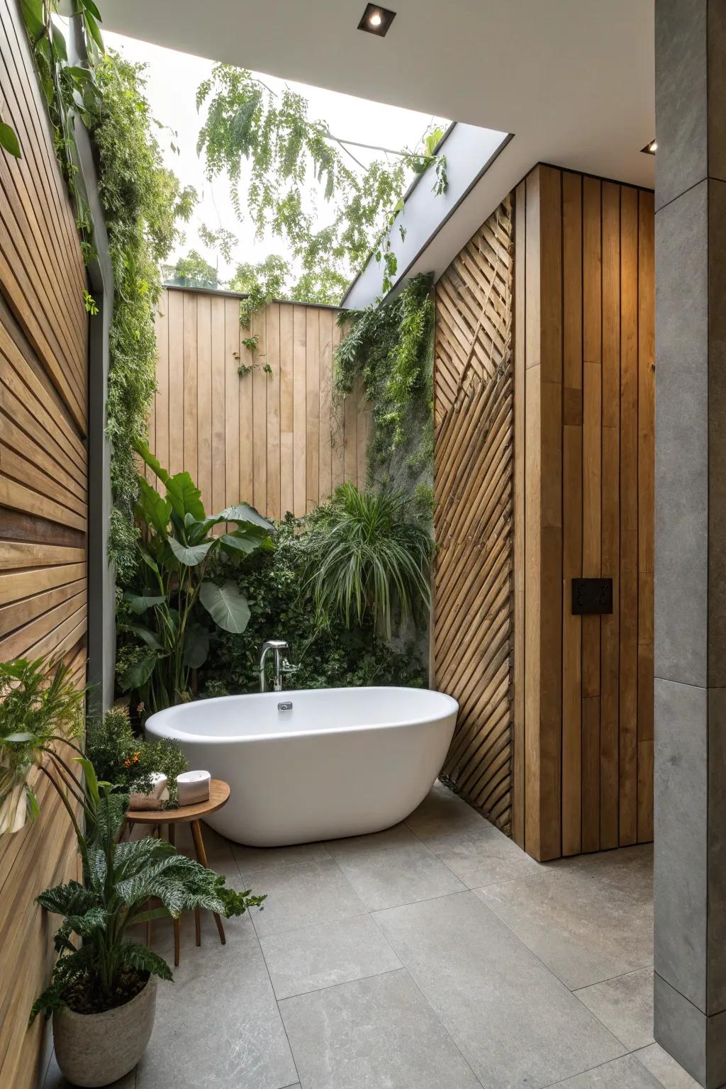 Textured wood panels exude natural warmth.