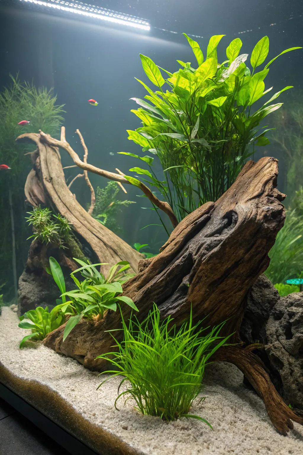 Roots add a magical sensation to your aquatic scenery.