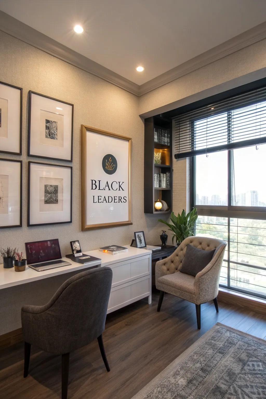 Framed quotes from Black leaders offer daily inspiration.