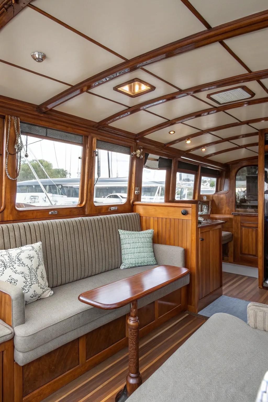 A harmonious blend of classic and modern styles for an inviting boat interior.