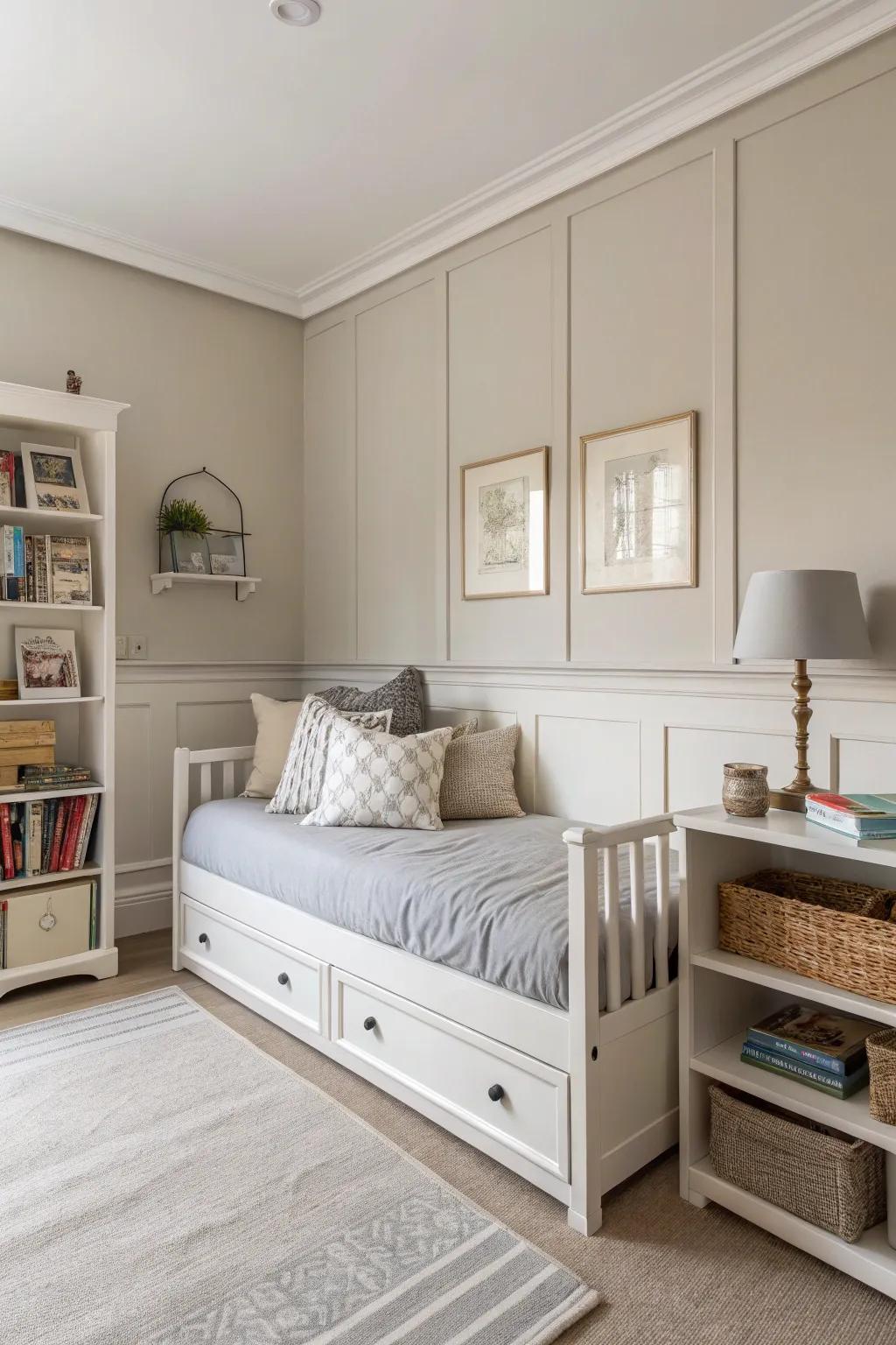 Embrace simplicity using a modern minimalist daybed arrangement.